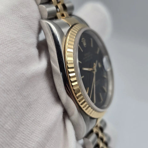 Rolex Datejust 36mm Black Stick Roman Two Tone 18K Yellow Gold Jubilee 16233