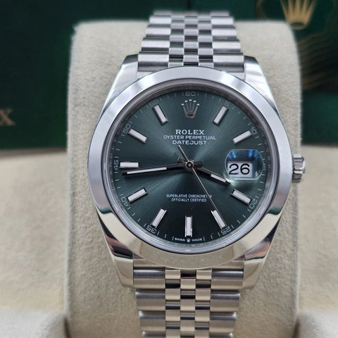 Rolex Datejust 41mm Steel Mint Green Smooth Jubilee 126300