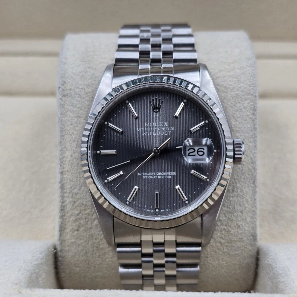 Rolex Datejust Factory Grey Tapestry Dial Steel Jubilee 16234 36mm Watch