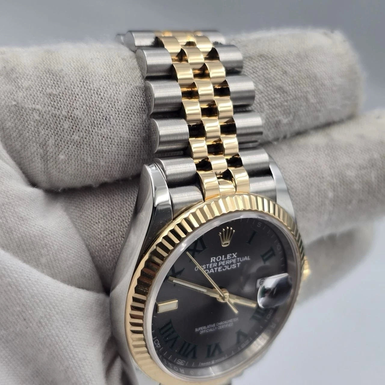 2022 PAPERS Rolex Datejust 36mm Wimbledon Yellow Gold Fluted Jubilee 126233 BOX