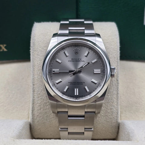 2019 PAPERS Rolex Oyster Perpetual Silver Stick Dial Steel 36mm 116000 BOX