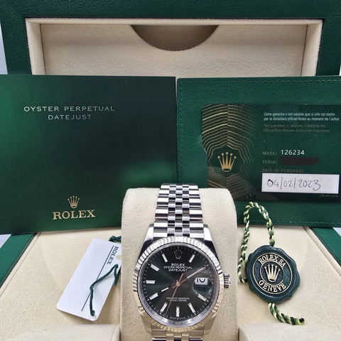 2023 PAPERS Rolex Datejust 36mm Mint Green Dial Fluted Jubilee 126234 BOX