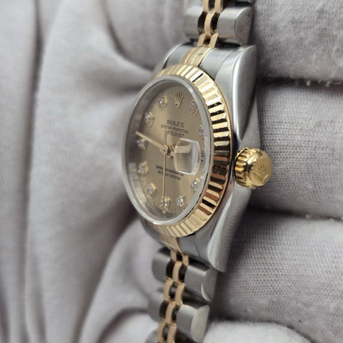 Rolex Lady Datejust 26mm Yellow Gold Steel Factory Champagne Diamond Dial 69173