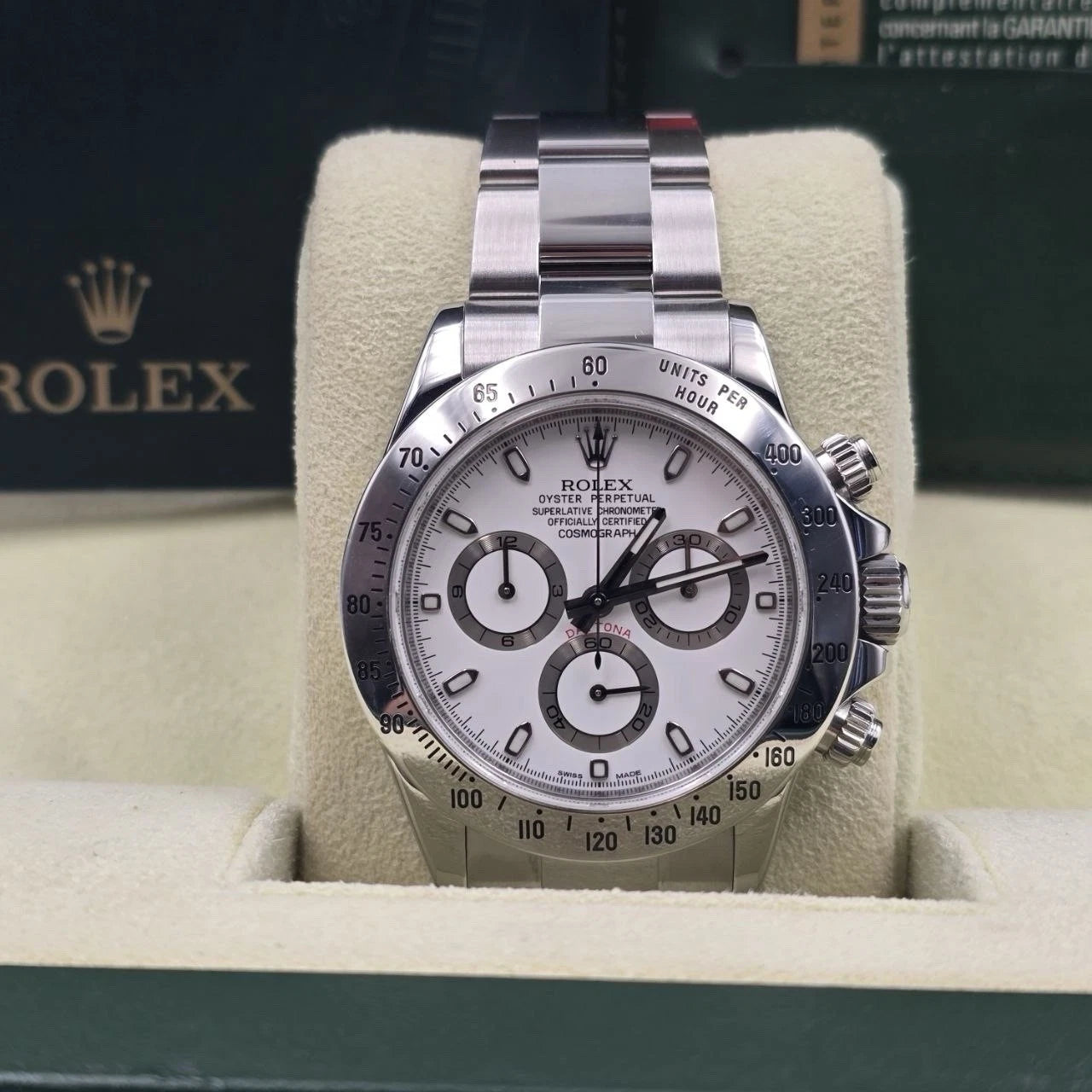 2011 PAPERS Rolex Cosmograph Daytona 116520 White APH Fat Buckle Steel 40mm BOX