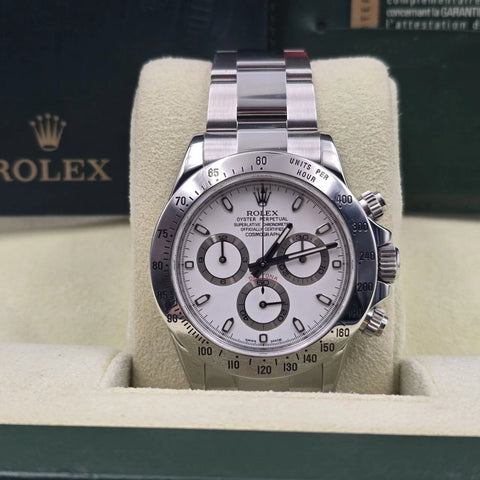 2011 PAPERS Rolex Cosmograph Daytona 116520 White APH Fat Buckle Steel 40mm BOX