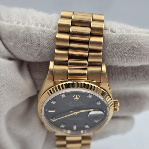 Rolex Day-Date 18238 President 18k Gold FACTORY Black Diamond Dial 36mm Watch