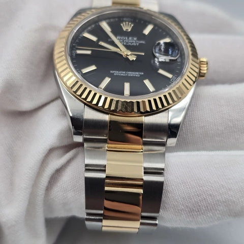 2017 PAPERS Rolex Datejust 41mm Two Tone Steel Black Dial Oyster 126333 BOX