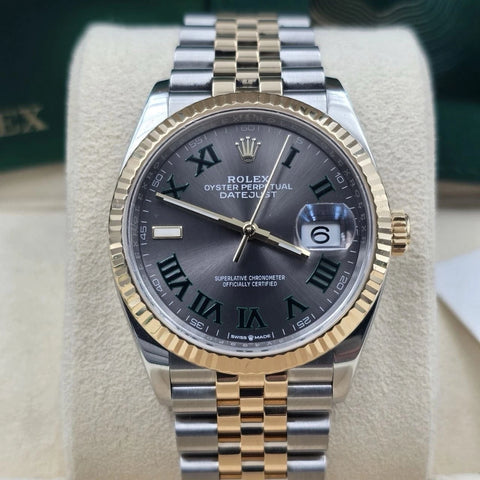 2022 PAPERS Rolex Datejust 36mm Wimbledon Yellow Gold Fluted Jubilee 126233 BOX