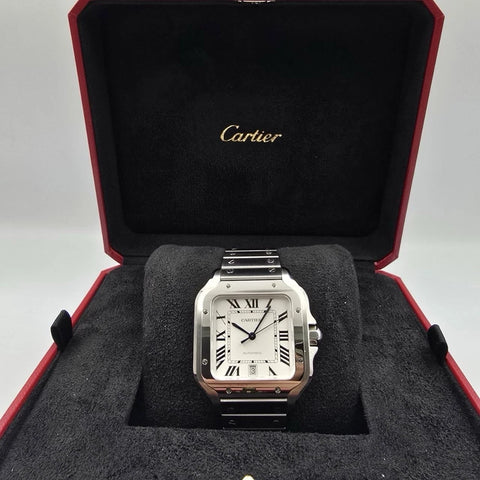 2025 PAPERS Cartier Santos de Cartier Steel Large White Dial WSSA0018 BOX