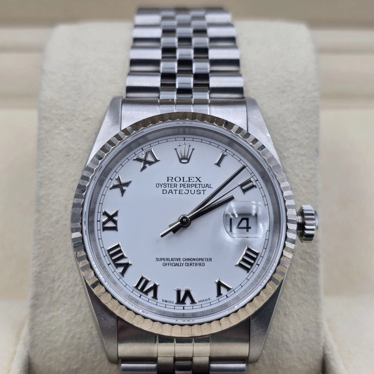 Rolex Datejust White Roman Dial Stainless Steel Jubilee 16234 36mm Watch