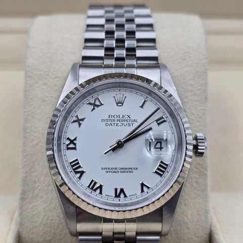 Rolex Datejust White Roman Dial Stainless Steel Jubilee 16234 36mm Watch