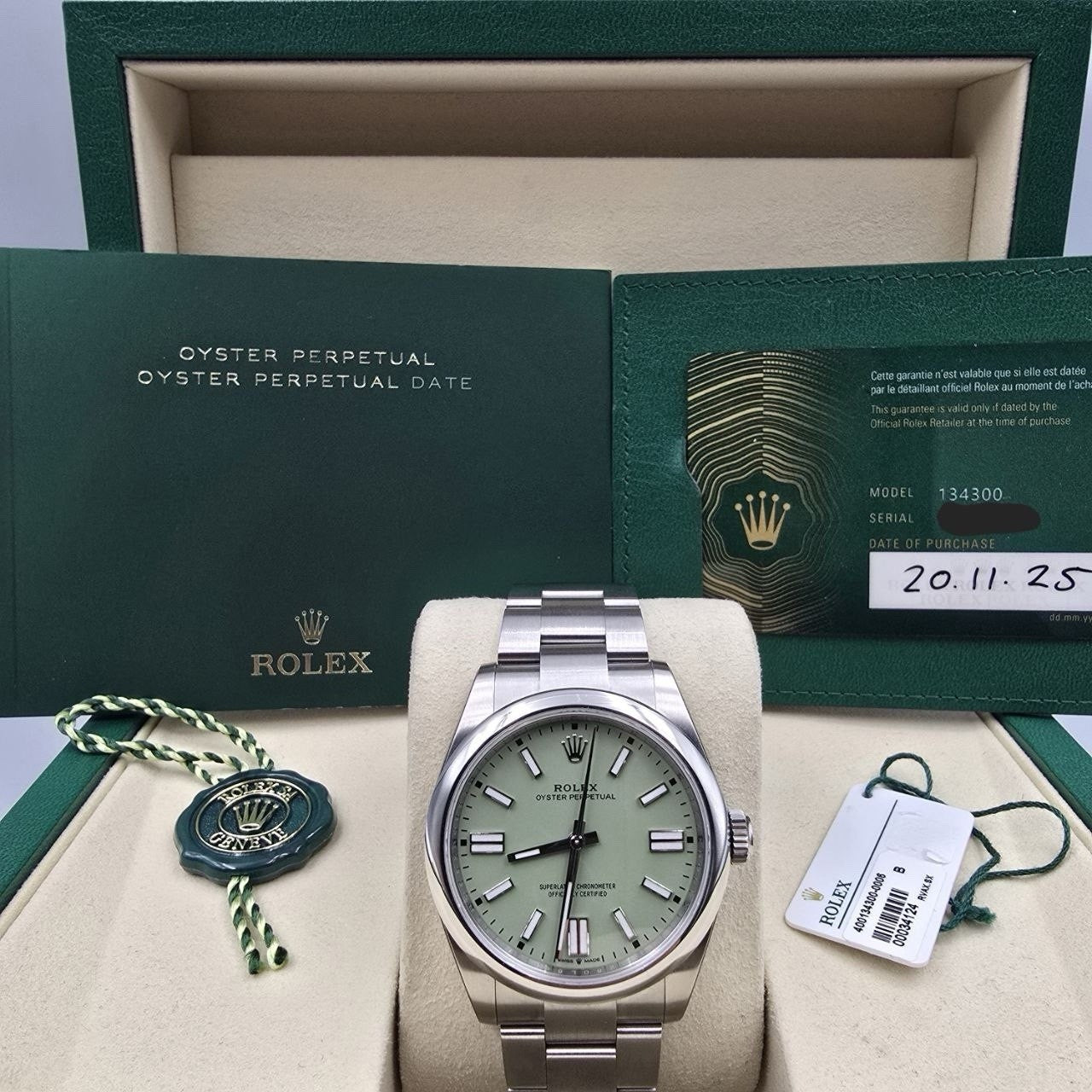 NEW 2025 Rolex Oyster Perpetual Pistachio Dial Stainless Steel 41mm 134300