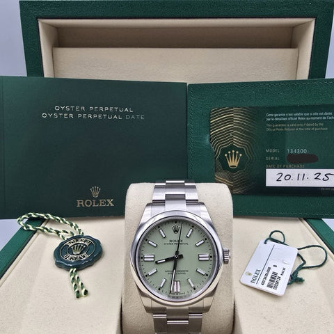 NEW 2025 Rolex Oyster Perpetual Pistachio Dial Stainless Steel 41mm 134300