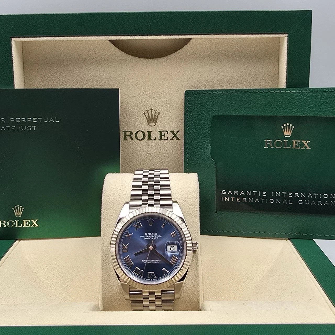 PAPERS 2022 Rolex Datejust 41mm 126334 Blue Jubilee Fluted White Gold Bezel BOX
