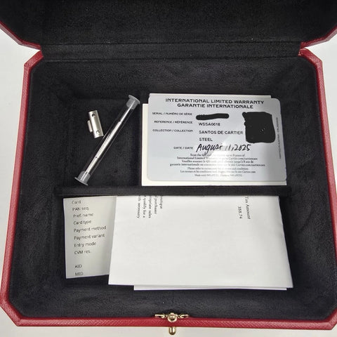 2025 PAPERS Cartier Santos de Cartier Steel Large White Dial WSSA0018 BOX