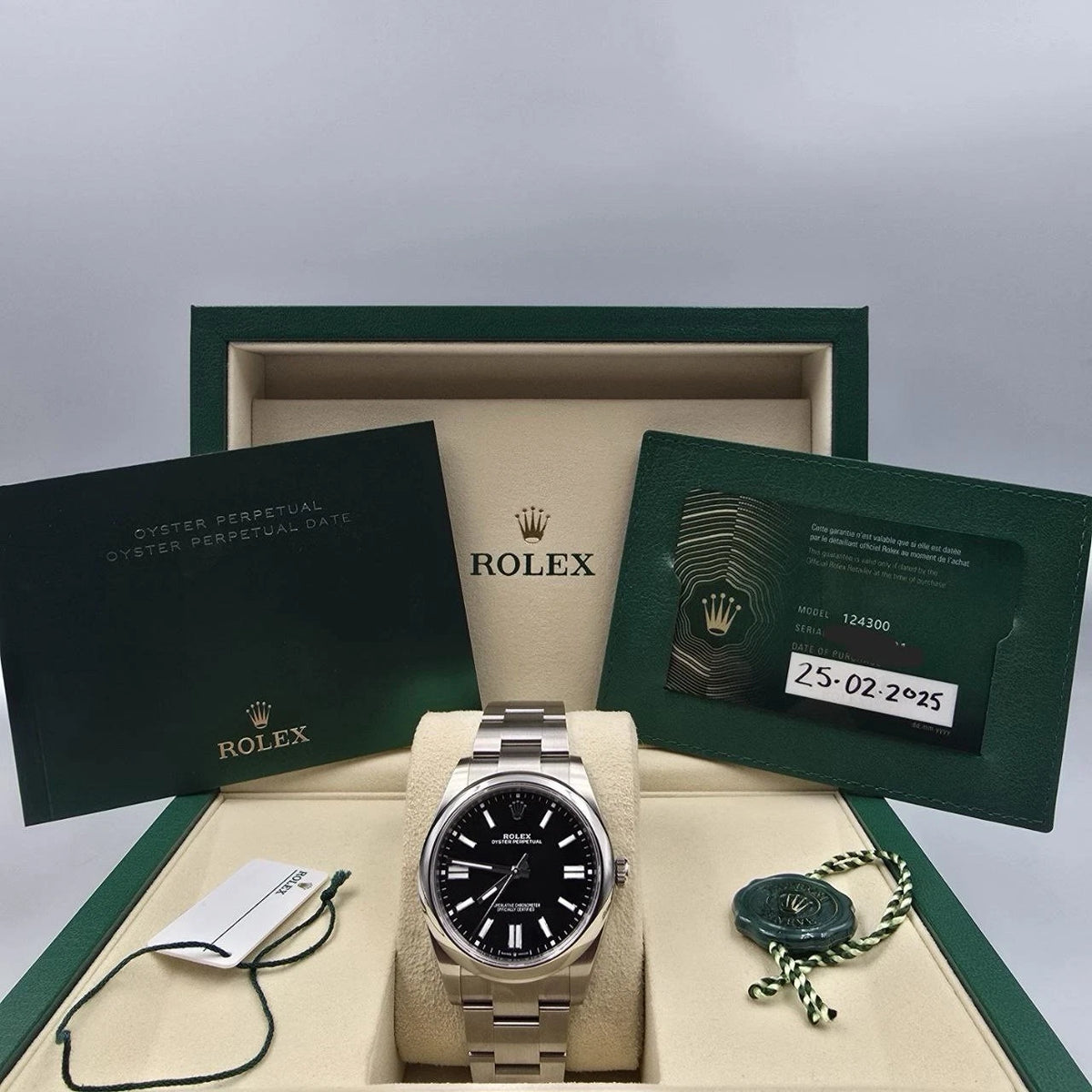 2025 MINT PAPERS Rolex Black Oyster Perpetual Steel 41mm Watch BOX 124300