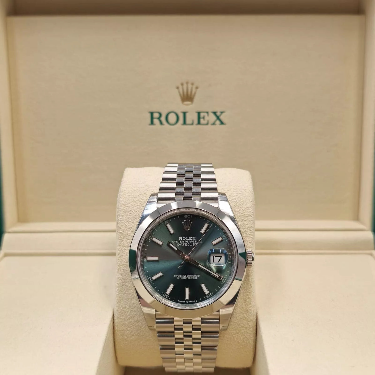 NEW 2025 Rolex Datejust 41mm STICKERED Mint Green Dial Jubilee Watch 126300 BOX