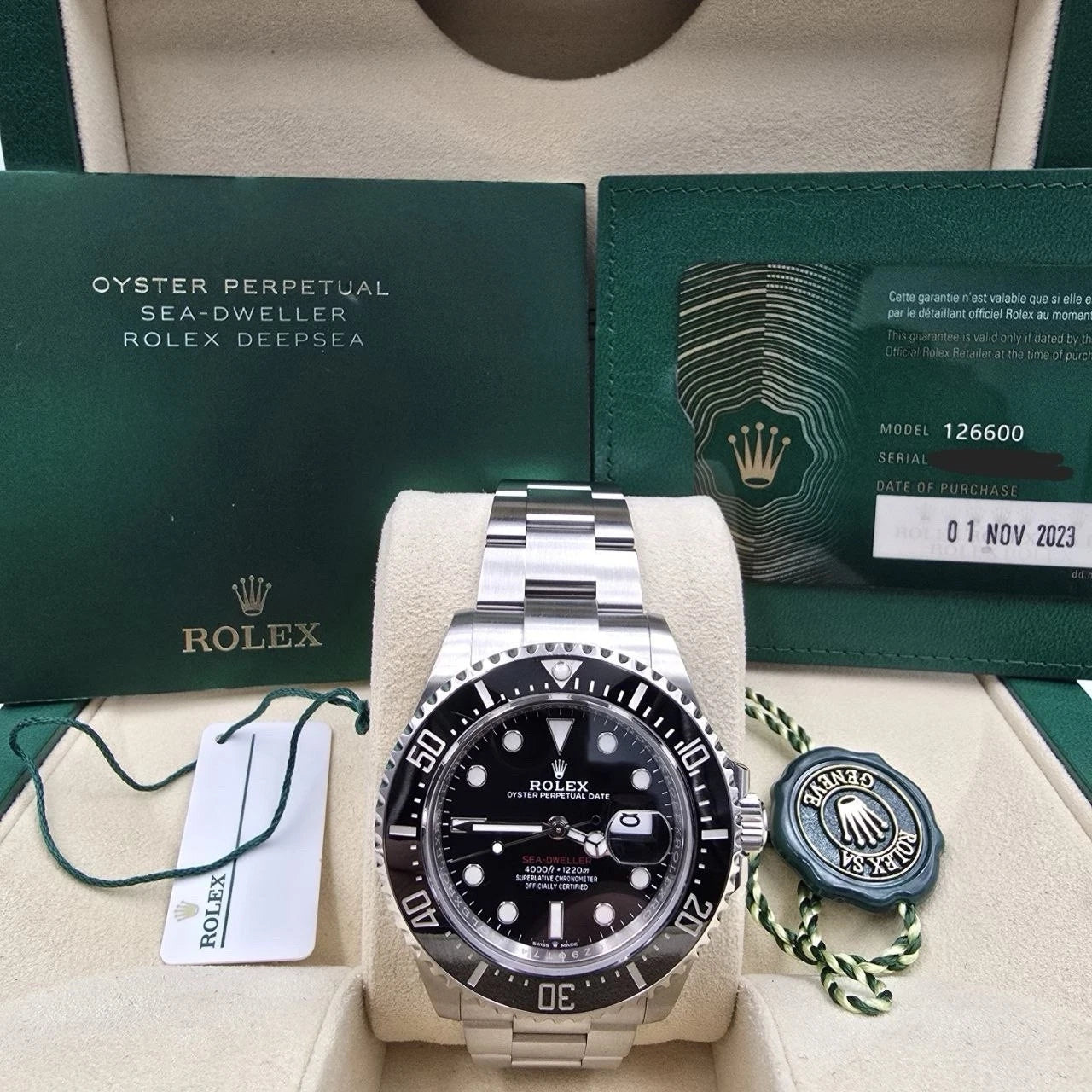 2023 PAPERS Rolex Sea-Dweller Black Red Letters Stainless Steel 43mm 126600 BOX