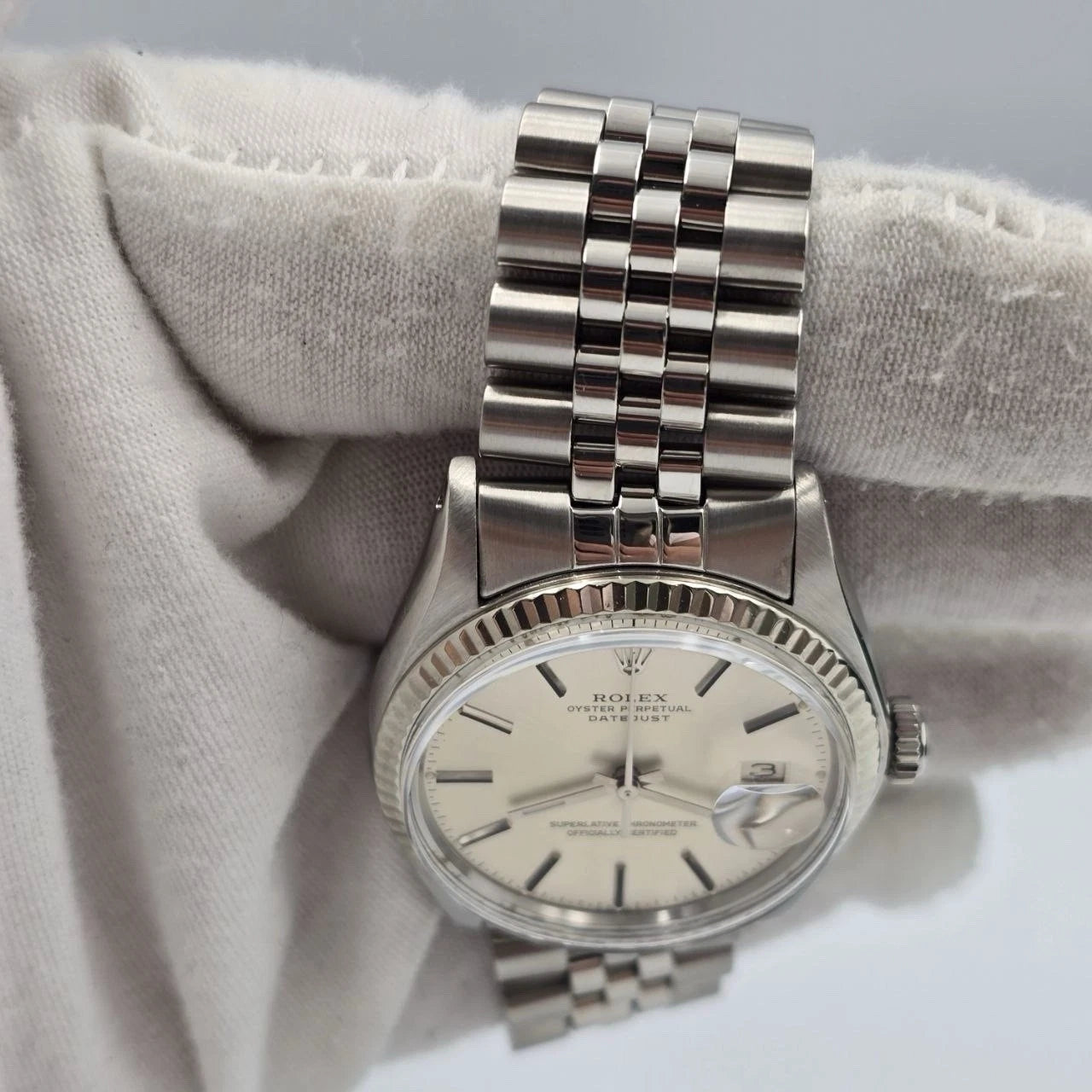 2015 RSC Rolex Datejust 36mm Oyster Perpetual White Gold Steel Silver Dial 16014