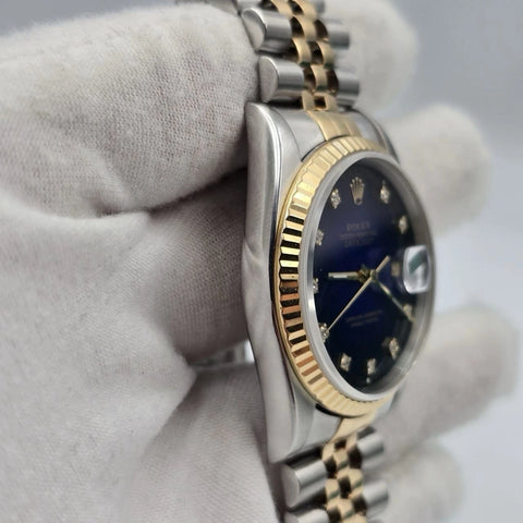 PAPERS Rolex Datejust 36mm Blue Vignette Diamond Dial 18K Gold Jubilee 16233