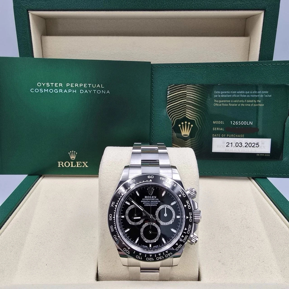 2025 PAPERS Rolex Cosmograph Daytona 40mm 126500LN Steel Black Dial BOX