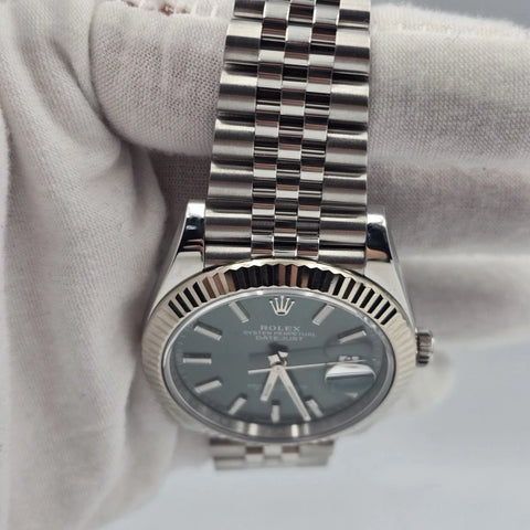2023 PAPERS Rolex Datejust 41mm Steel Jubilee Mint Green Stick Dial 126334 BOX
