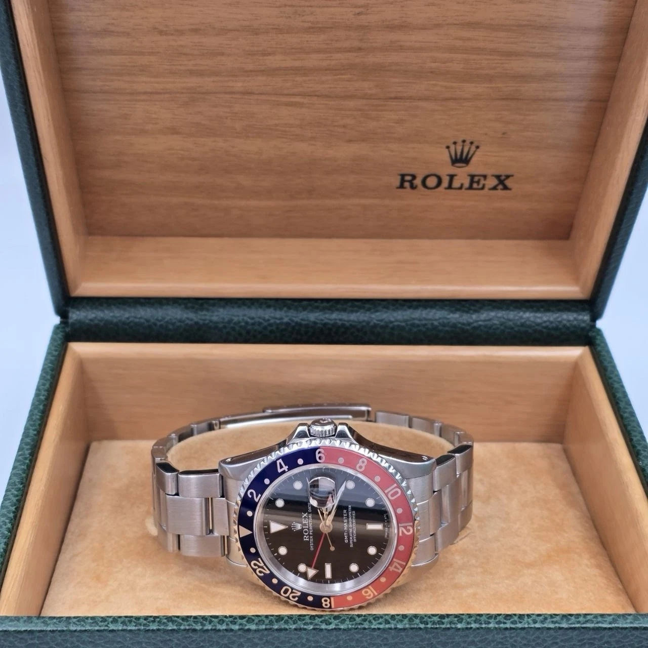 PAPERS Rolex GMT-Master II Pepsi 16710 Oyster Faded Bezel Watch 40mm BOX