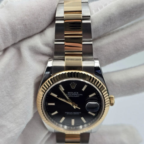 2017 PAPERS Rolex Datejust 41mm Two Tone Steel Black Dial Oyster 126333 BOX