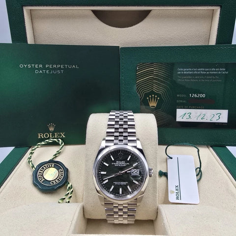 2023 PAPERS Rolex Datejust Green Palm Motif Dial Steel Jubilee 36mm 126200 BOX