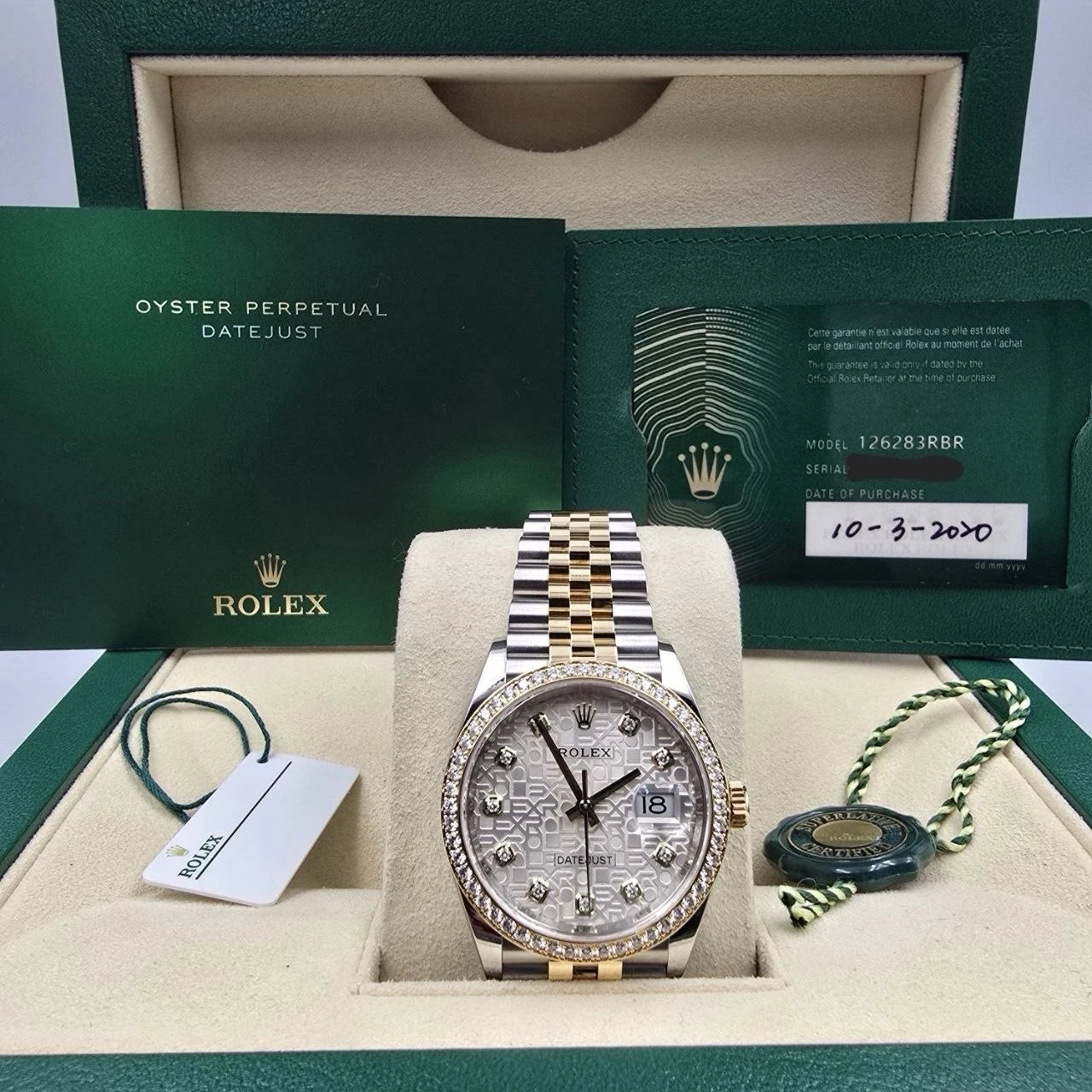 2020 Rolex Datejust 36mm Diamond Bezel Silver Computer Diamond Dial 126283RBR