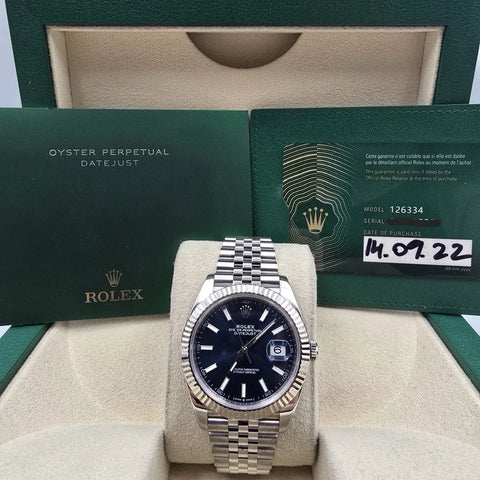 2022 PAPERS Rolex Datejust 41mm 126334 Stainless Steel Jubilee Blue Dial BOX
