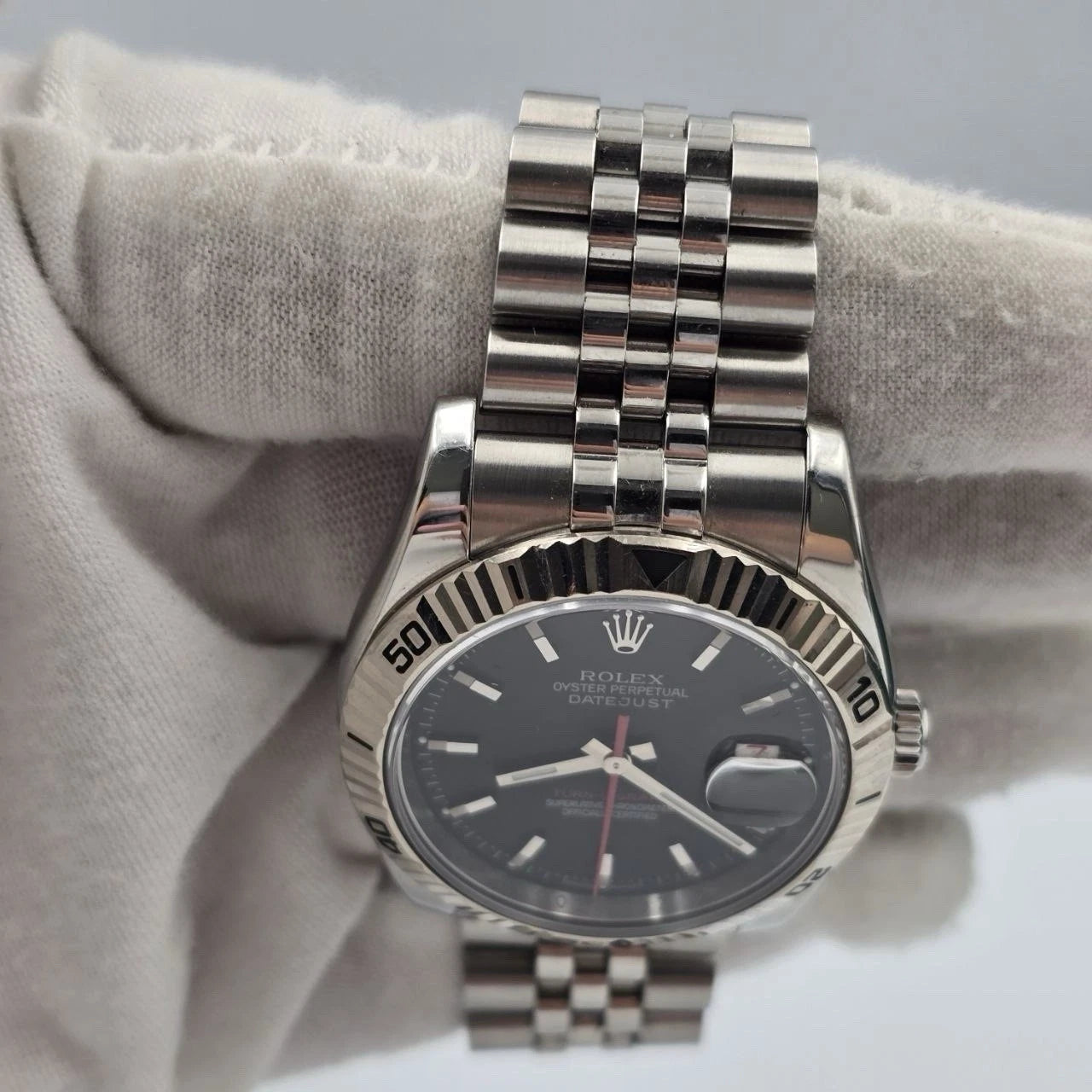 Rolex Datejust Turn-O-Graph Jubilee Black Dial Stainless Steel Watch 116264