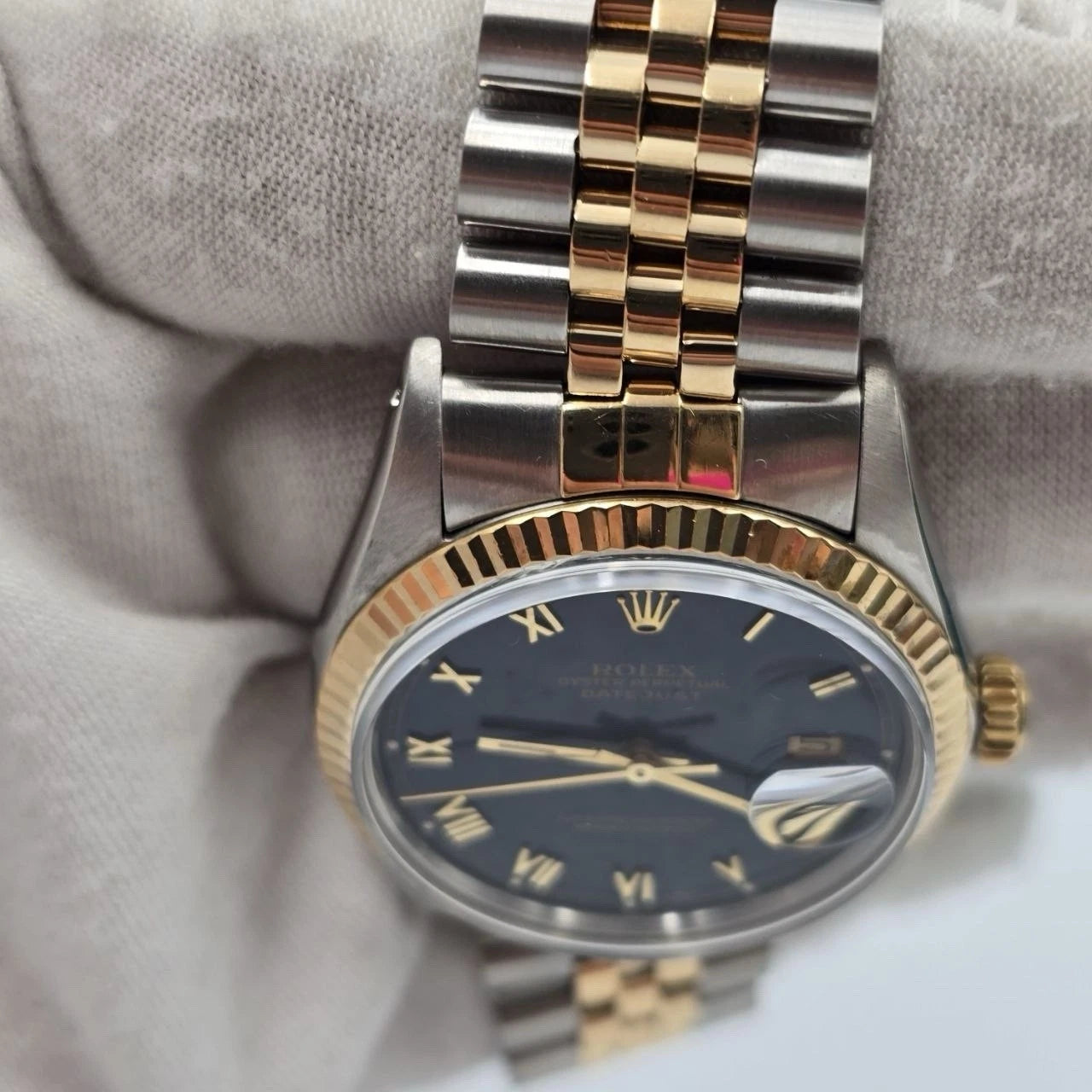 PAPERS Rolex Datejust Matte Blue Two-Tone Yellow Gold Jubilee 16013 36mm BOX