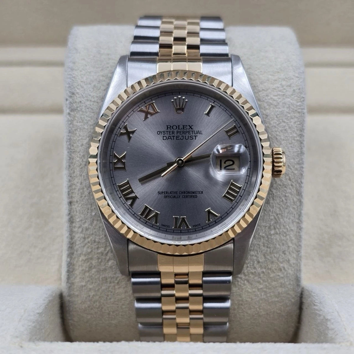 Rolex Datejust 36mm FACTORY Grey Roman Dial 18K Yellow Gold Jubilee 16233