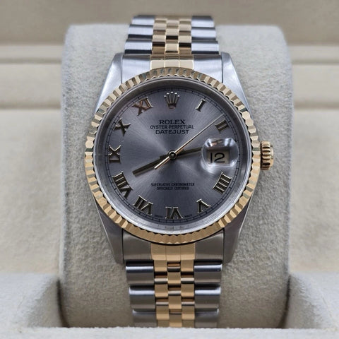 Rolex Datejust 36mm FACTORY Grey Roman Dial 18K Yellow Gold Jubilee 16233