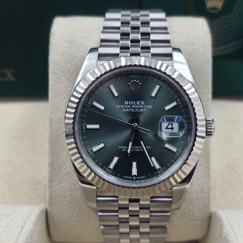 2023 PAPERS Rolex Datejust 41mm Steel Jubilee Mint Green Stick Dial 126334 BOX