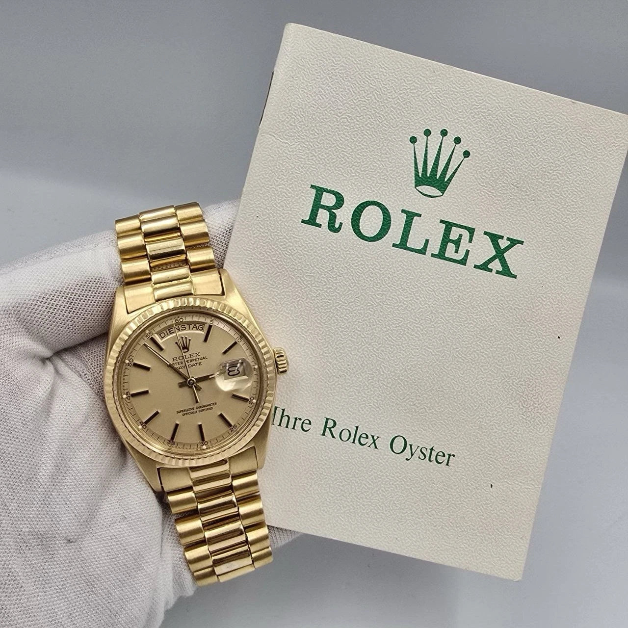 PAPERS Rolex Day-Date 1803 President German 18k Gold 36mm Factory Champagne Dial
