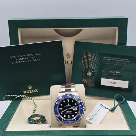 2022 PAPERS Rolex 126619LB Submariner Blue Cookie Monster Gold 41mm Watch BOX