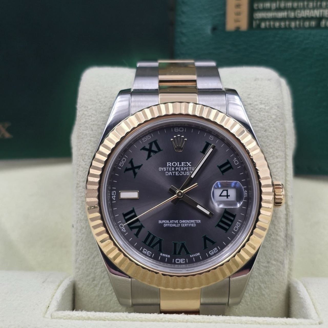 2013 PAPERS Rolex Datejust II Wimbledon Dial Oyster 41mm 116333 Watch BOX