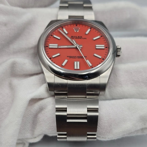2021 PAPERS Rolex Oyster Perpetual 41mm Coral Red Stainless Steel 124300 BOX