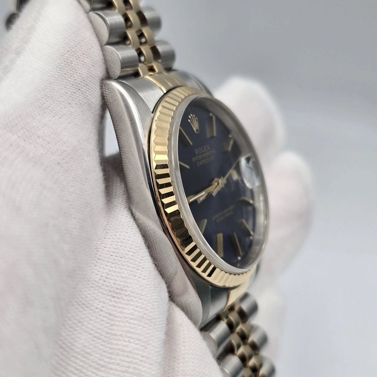 Rolex Datejust 36mm Blue Stick Dial Two Tone 18K Yellow Gold Jubilee 16233