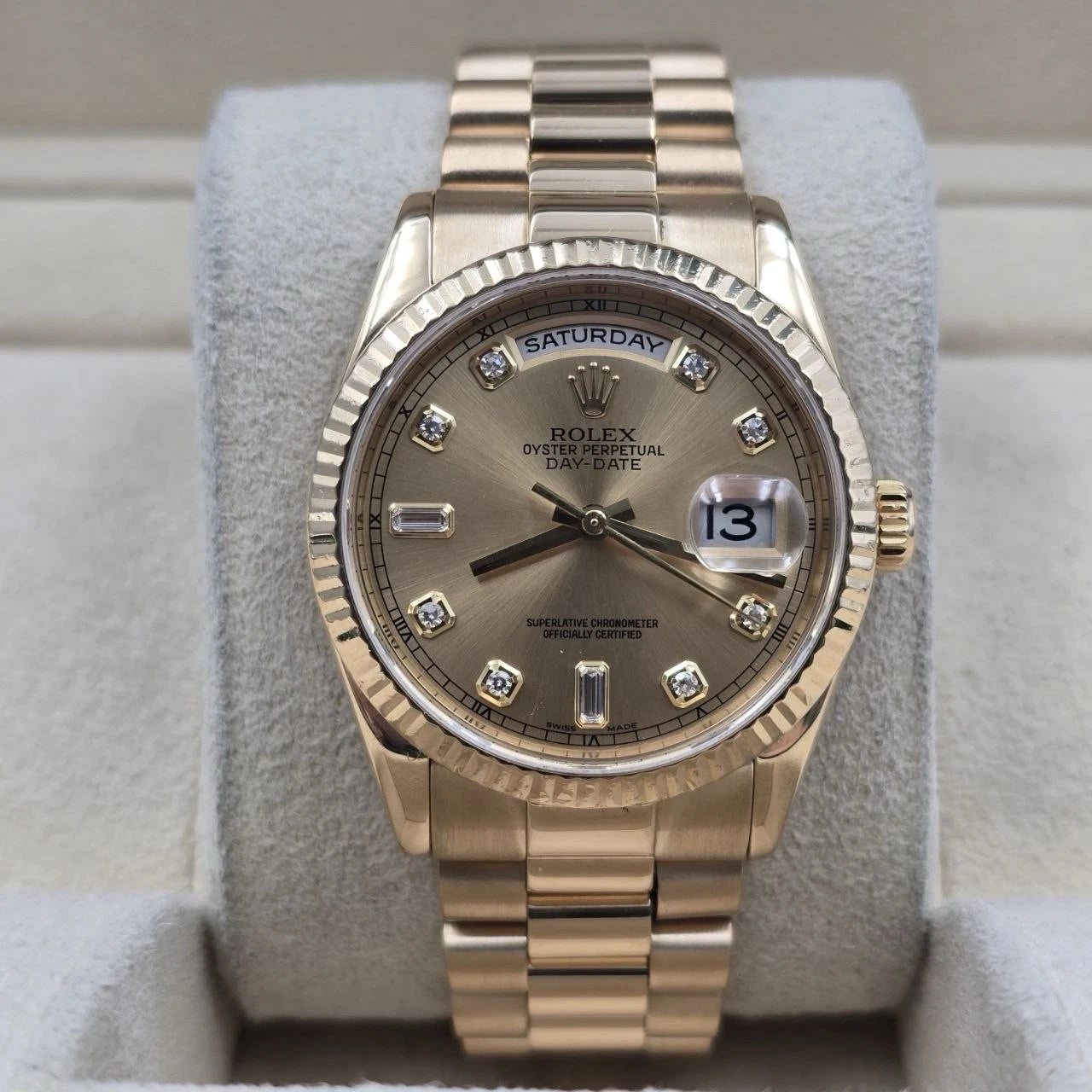 Rolex Day-Date 36mm 118238 President 18K Gold Champagne Factory Diamond Dial