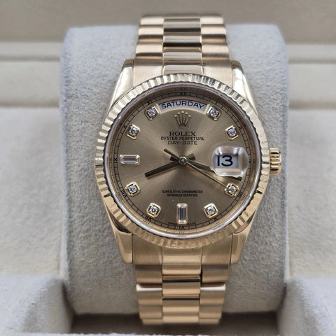 Rolex Day-Date 36mm 118238 President 18K Gold Champagne Factory Diamond Dial