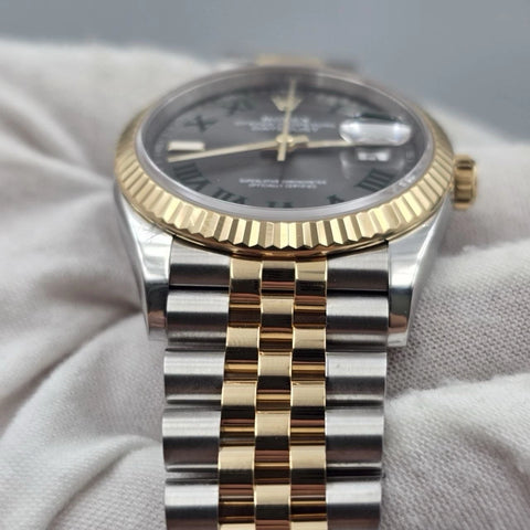 PAPERS 2025 Rolex Datejust 36mm Wimbledon Yellow Gold Fluted Jubilee 126233 BOX
