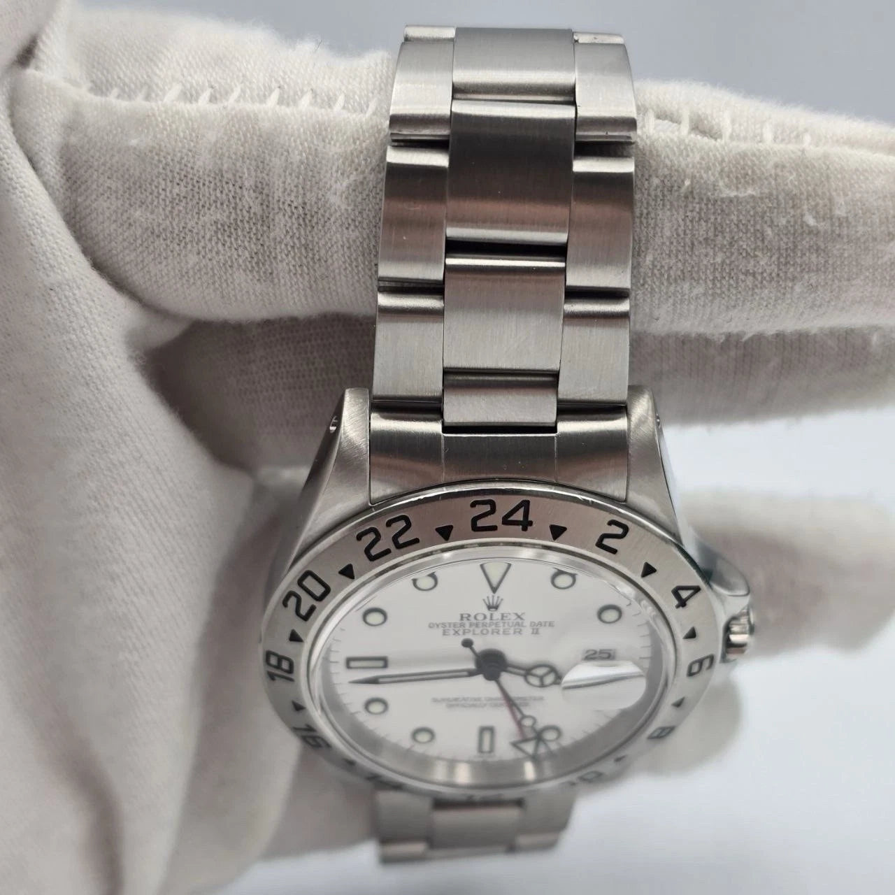 1999 PAPERS Rolex 16570 Explorer II Polar White Dial Stainless Steel 40mm Watch