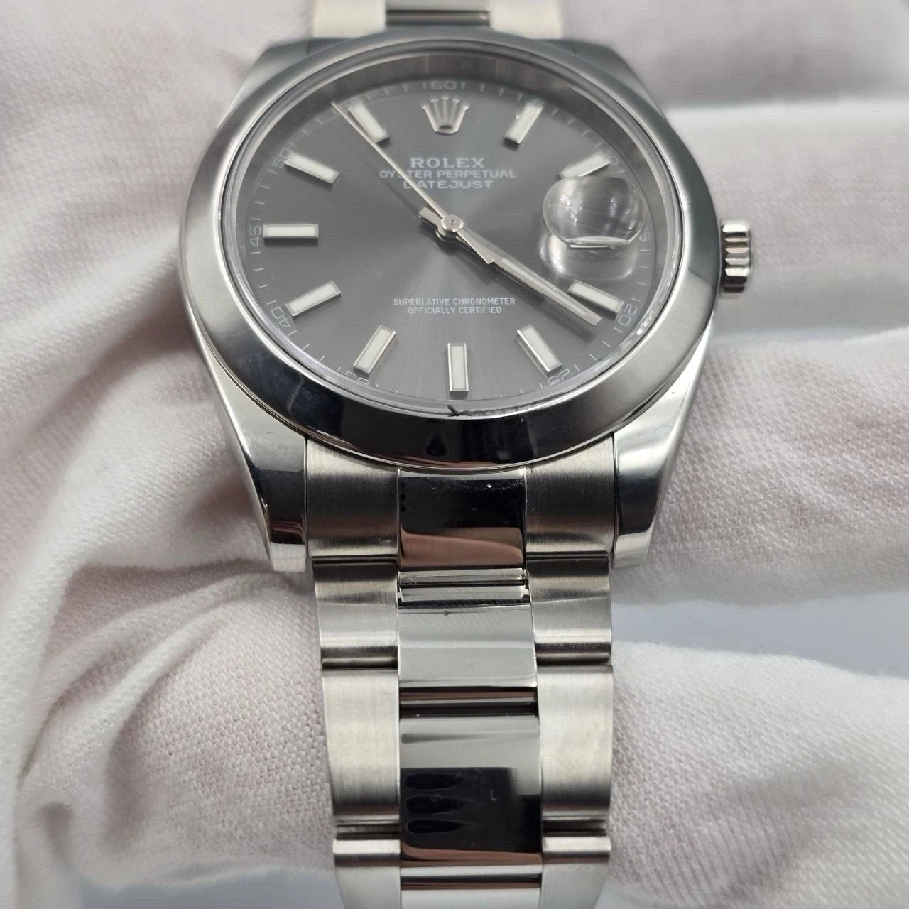Rolex Datejust 41mm 126300 Rhodium Stick Dial Smooth Bezel Oyster