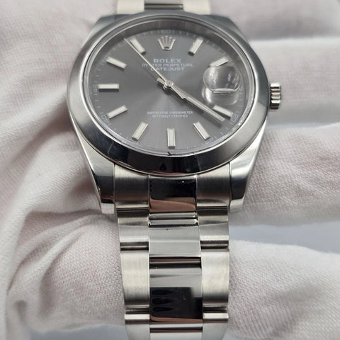 Rolex Datejust 41mm 126300 Rhodium Stick Dial Smooth Bezel Oyster