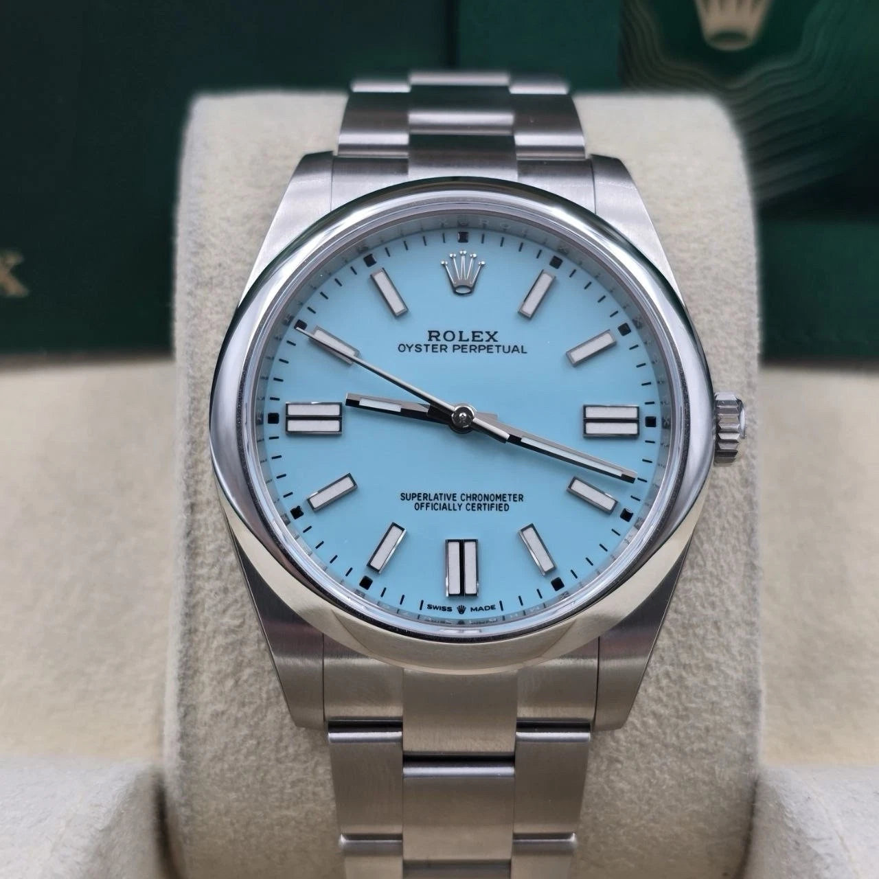 NEW STICKERED 2021 PAPERS Rolex Oyster Perpetual 41mm Tiffany Blue 124300 BOX