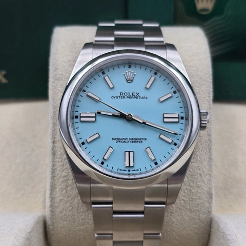 NEW STICKERED 2021 PAPERS Rolex Oyster Perpetual 41mm Tiffany Blue 124300 BOX