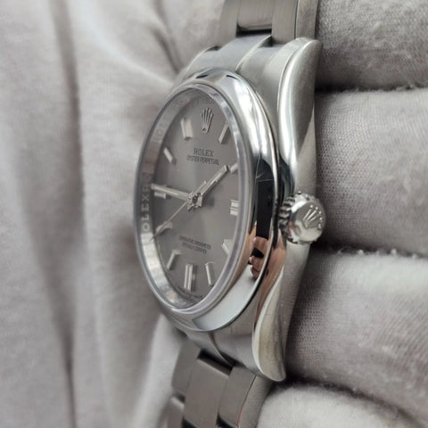 2019 PAPERS Rolex Oyster Perpetual Silver Stick Dial Steel 36mm 116000 BOX